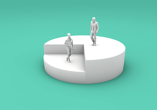 Gender equality concept. man and woman on a pie chart.